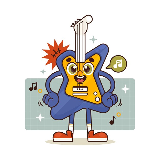 Dibujado a mano ilustración de dibujos animados de guitarra eléctrica