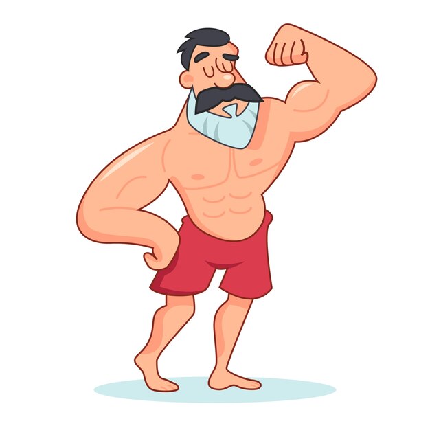 Dibujado a mano ilustración de dibujos animados de hombre fuerte