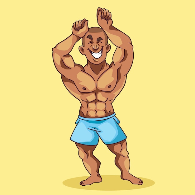 Dibujado a mano ilustración de dibujos animados de hombre fuerte