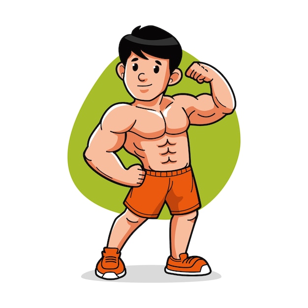 Dibujado a mano ilustración de dibujos animados de hombre fuerte