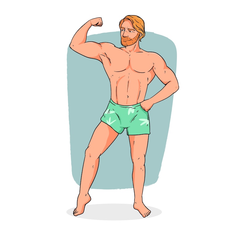 Vector gratuito dibujado a mano ilustración de dibujos animados de hombre fuerte
