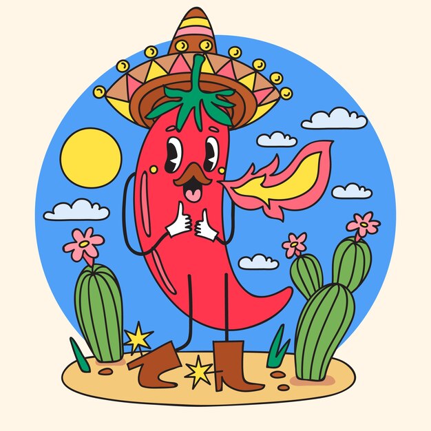 Dibujado a mano ilustración de dibujos animados de jalapeño