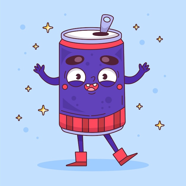 Dibujado a mano ilustración de dibujos animados de lata de refresco