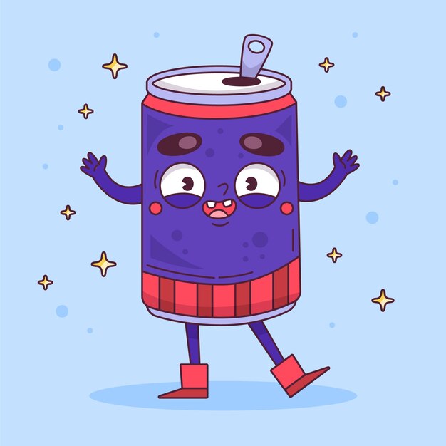 Dibujado a mano ilustración de dibujos animados de lata de refresco