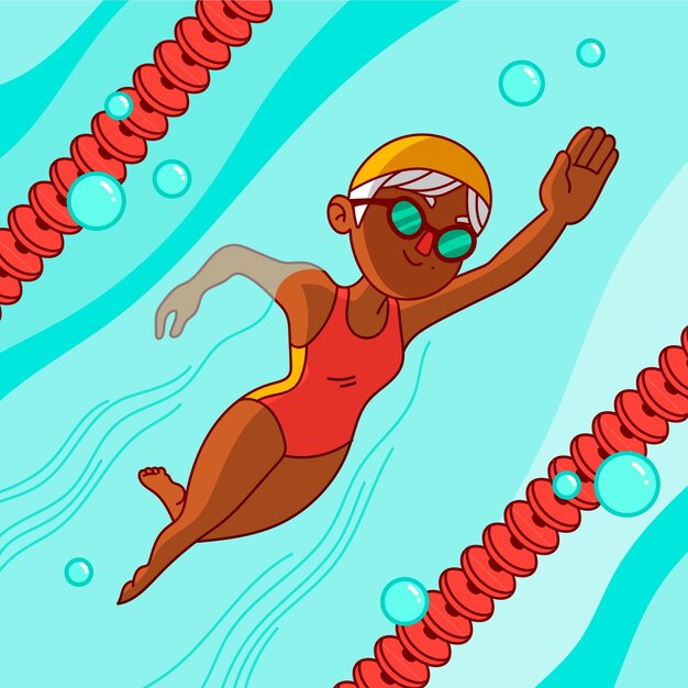 Dibujado a mano ilustración de dibujos animados de natación