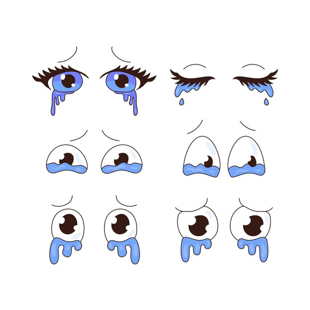 Dibujado a mano ilustración de dibujos animados de ojos tristes
