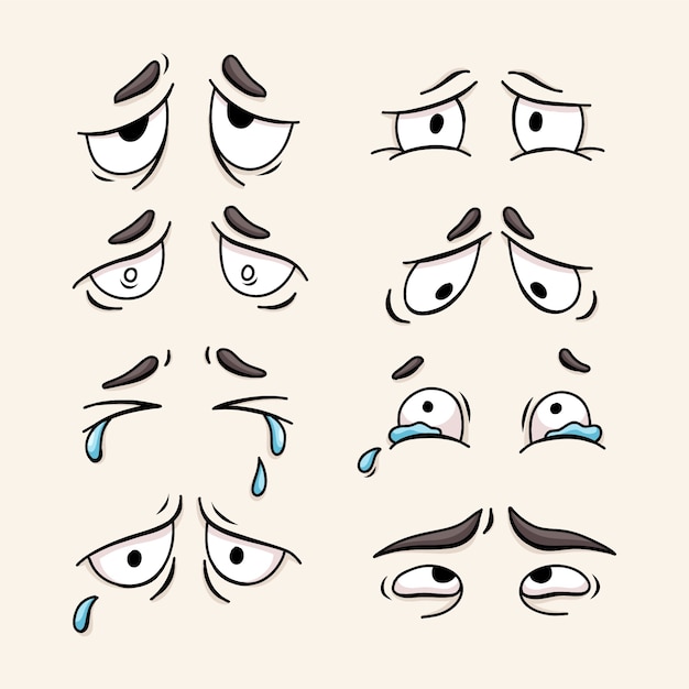 Dibujado a mano ilustración de dibujos animados de ojos tristes