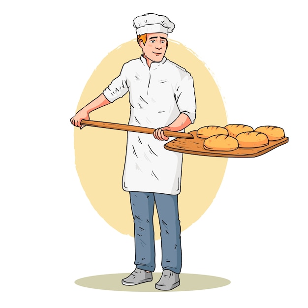 Dibujado a mano ilustración de dibujos animados de panadero