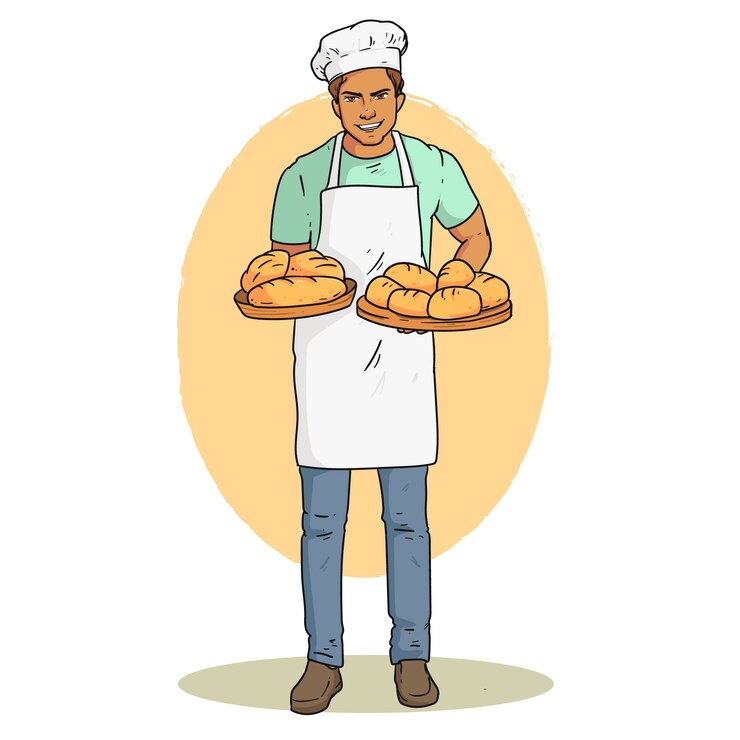 Vector gratuito dibujado a mano ilustración de dibujos animados de panadero
