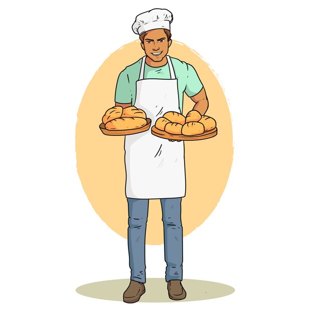 Dibujado a mano ilustración de dibujos animados de panadero
