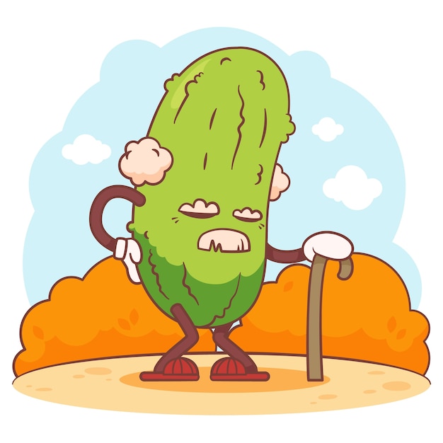 Dibujado a mano ilustración de dibujos animados de pepino