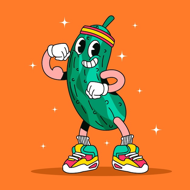 Dibujado a mano ilustración de dibujos animados de pepino
