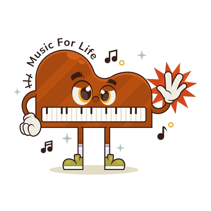 Vector gratuito dibujado a mano ilustración de dibujos animados de piano