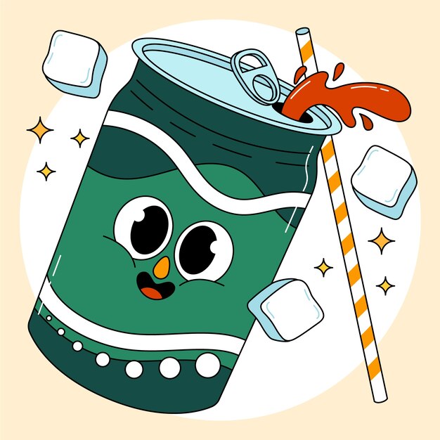 Dibujado a mano ilustración de dibujos animados de refresco