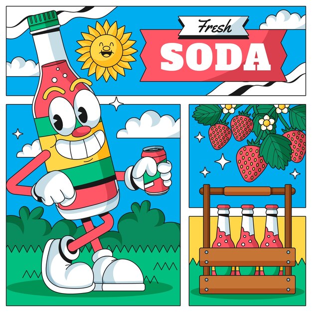 Dibujado a mano ilustración de dibujos animados de refresco