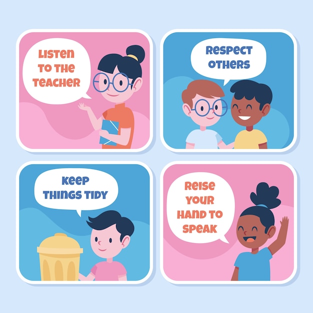 Dibujado a mano ilustración de dibujos animados de reglas de aula