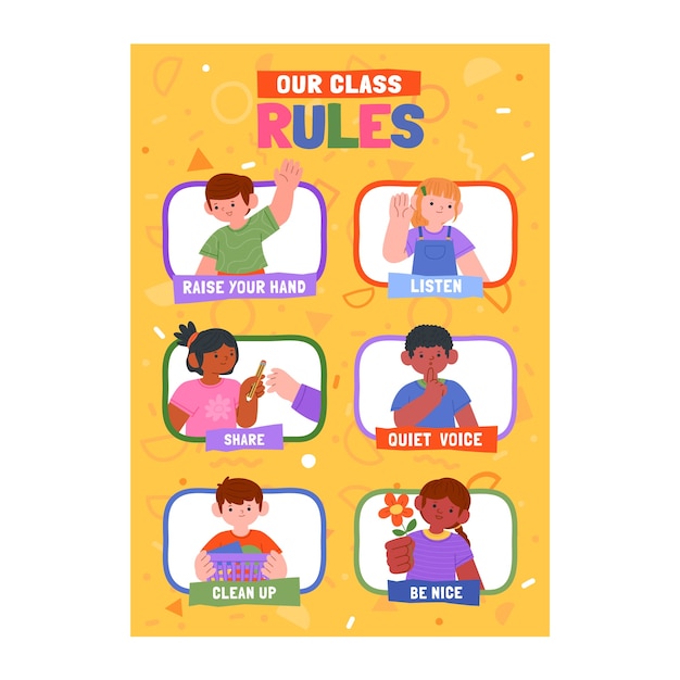 Dibujado a mano ilustración de dibujos animados de reglas de aula