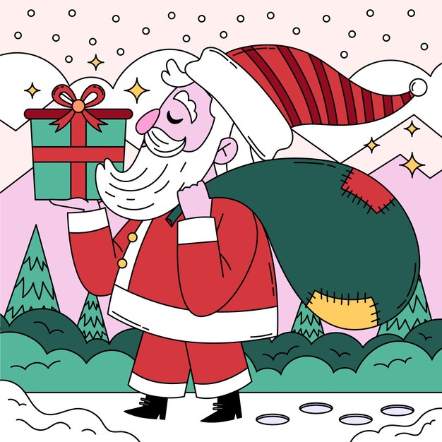 Dibujado a mano ilustración de dibujos animados de santa claus para la celebración de la temporada navideña
