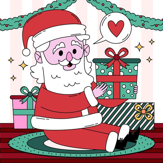 Dibujado a mano ilustración de dibujos animados de santa claus para la celebración de la temporada navideña