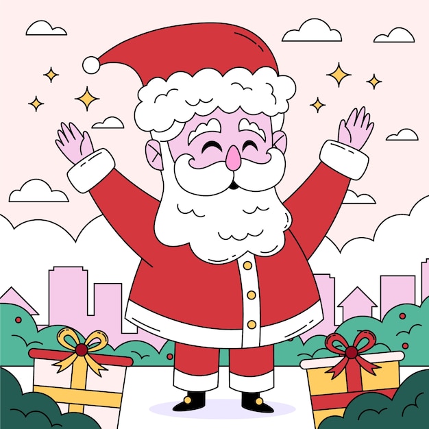 Dibujado a mano ilustración de dibujos animados de santa claus para la celebración de la temporada navideña