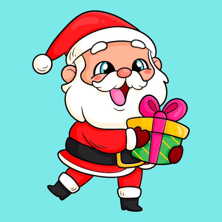 Vector gratuito dibujado a mano ilustración de dibujos animados de santa claus para la celebración de la temporada navideña