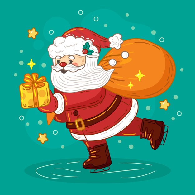Dibujado a mano ilustración de dibujos animados de santa claus para la celebración de la temporada navideña