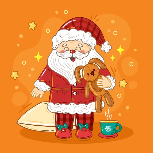 Dibujado a mano ilustración de dibujos animados de santa claus para la celebración de la temporada navideña