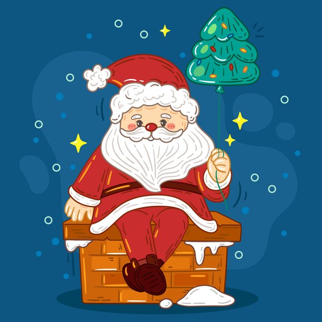 Dibujado a mano ilustración de dibujos animados de santa claus para la celebración de la temporada navideña