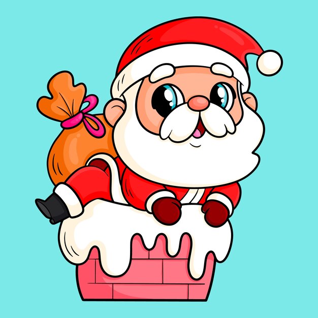 Dibujado a mano ilustración de dibujos animados de santa para la temporada navideña