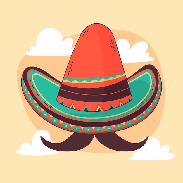 Vector gratuito dibujado a mano ilustración de dibujos animados de sombrero mexicano