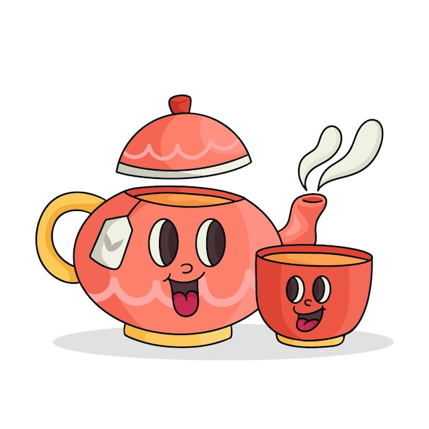 Dibujado a mano ilustración de dibujos animados de té