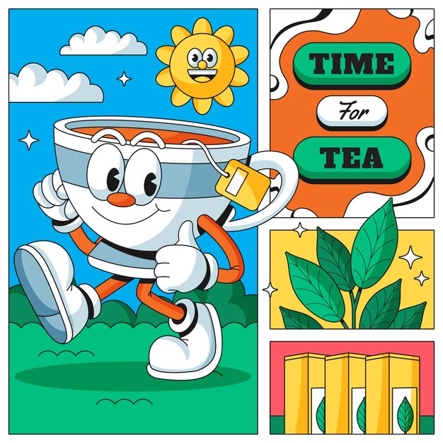 Dibujado a mano ilustración de dibujos animados de té