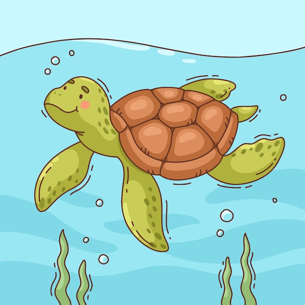 Vector gratuito dibujado a mano ilustración de dibujos animados de tortugas marinas