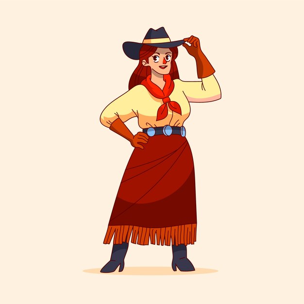 Dibujado a mano ilustración de dibujos animados de vaquera