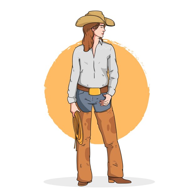 Dibujado a mano ilustración de dibujos animados de vaquera