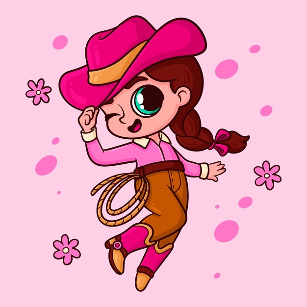 Dibujado a mano ilustración de dibujos animados de vaquera