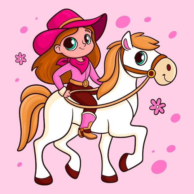 Dibujado a mano ilustración de dibujos animados de vaquera