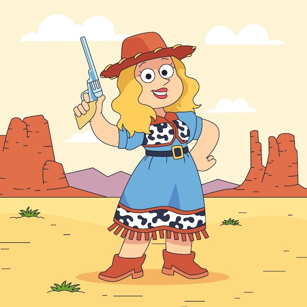 Dibujado a mano ilustración de dibujos animados de vaquera
