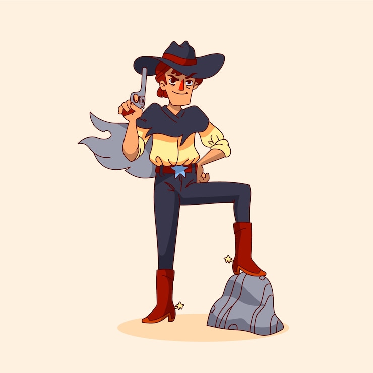 Vector gratuito dibujado a mano ilustración de dibujos animados de vaquero