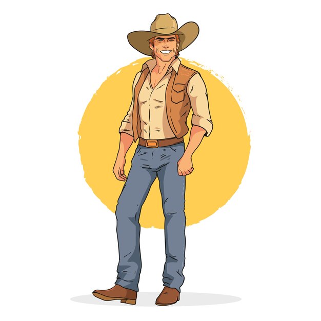 Dibujado a mano ilustración de dibujos animados de vaquero