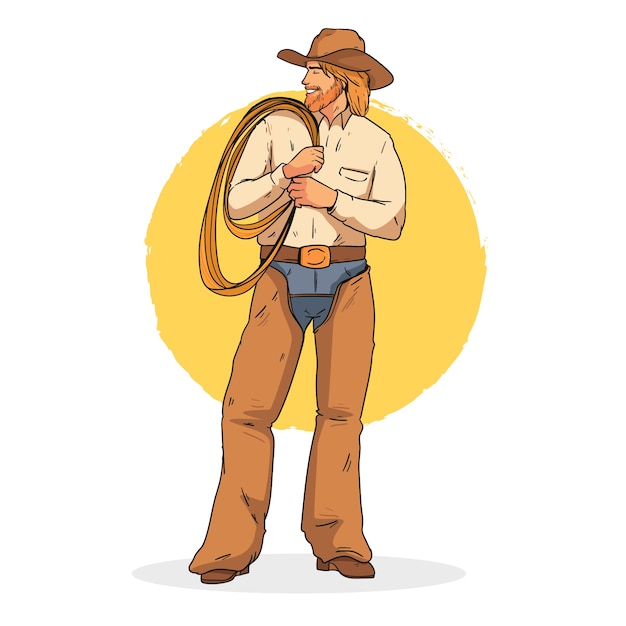 Dibujado a mano ilustración de dibujos animados de vaquero