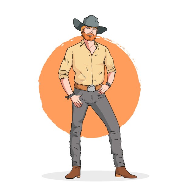 Dibujado a mano ilustración de dibujos animados de vaquero