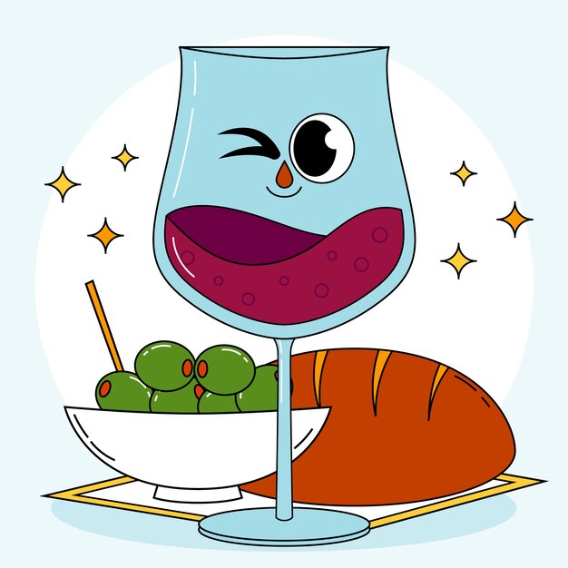 Dibujado a mano ilustración de dibujos animados de vino