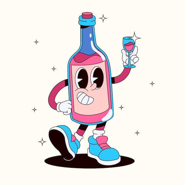 Vector gratuito dibujado a mano ilustración de dibujos animados de vino