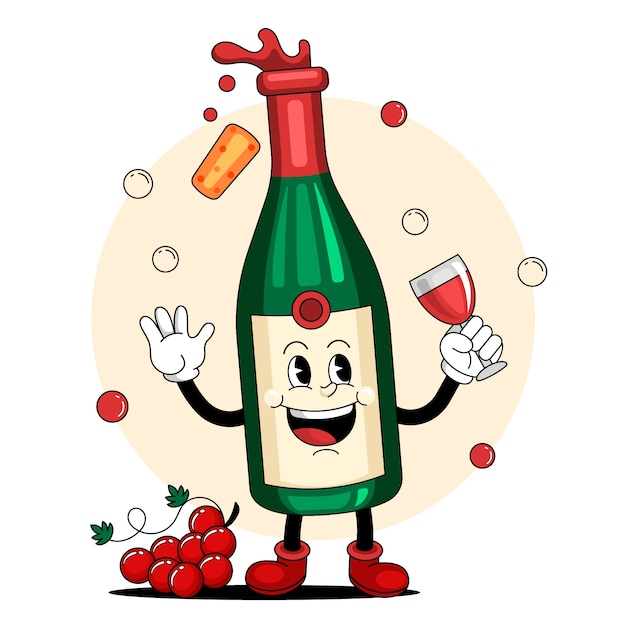 Vector gratuito dibujado a mano ilustración de dibujos animados de vino