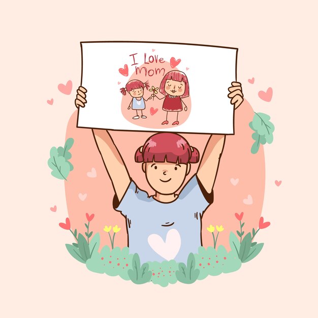 Dibujado a mano ilustración de dibujos de niños del día de la madre