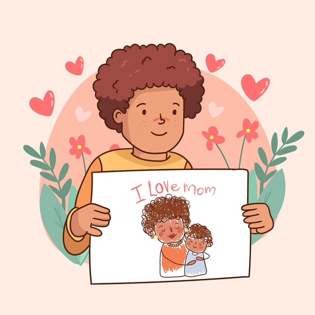 Dibujado a mano ilustración de dibujos de niños del día de la madre