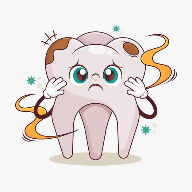 Dibujado a mano ilustración de dientes malos de dibujos animados