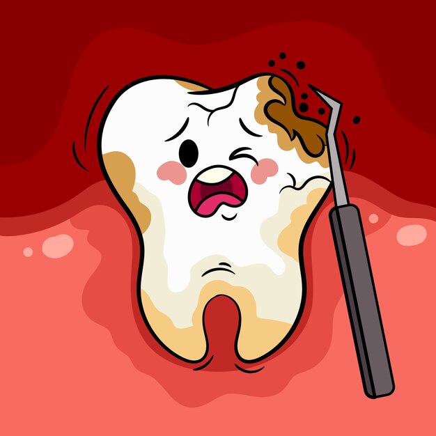 Dibujado a mano ilustración de dientes malos de dibujos animados