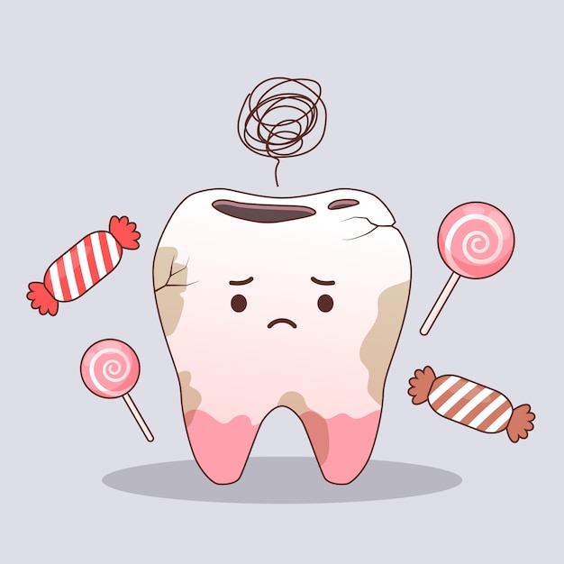 Dibujado a mano ilustración de dientes malos de dibujos animados